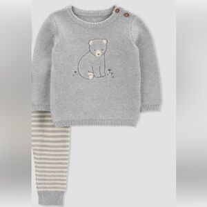 Carter's Gray and Cream Striped Knit Set
